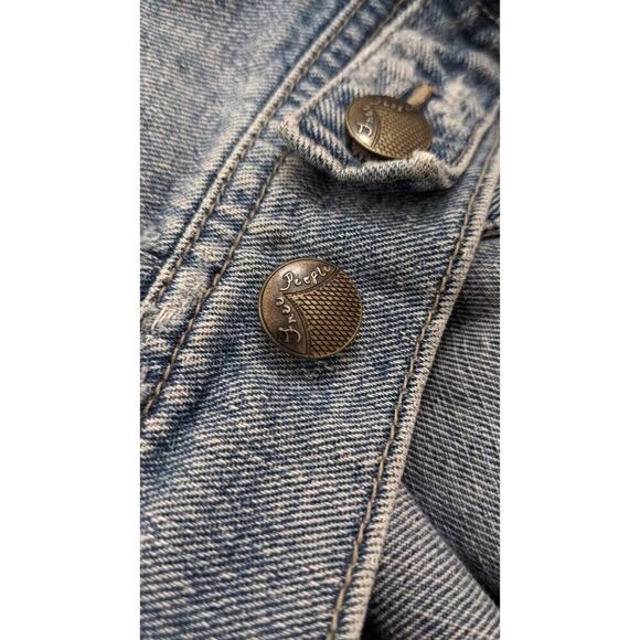 Free People Distressed Denim Jean Jacket Knit Sleeves Removable Hood Small - Picture 6 of 10